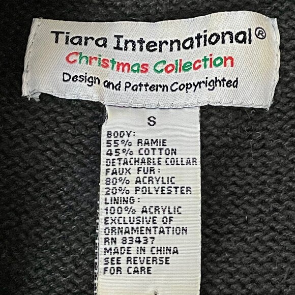 Vtg Tiara International Cardinals Cardigan Sz S Black Bead Embroidered Christmas - Picture 7 of 7